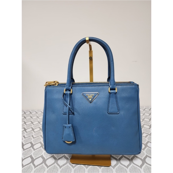 PRADA Saffiano Lux Small Double Zip Tote Blue - Picture 6 of 15